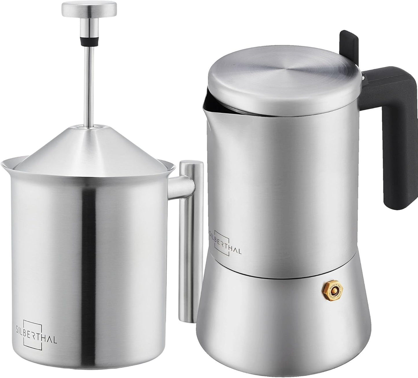 Espressokocher mit Milchaufschäumer, 2er Set Espressokocher + Milchaufschäumer