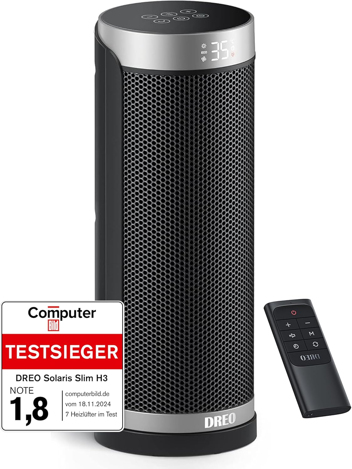 PTC Keramik Heizlüfter mit Fernbedienung, Silber