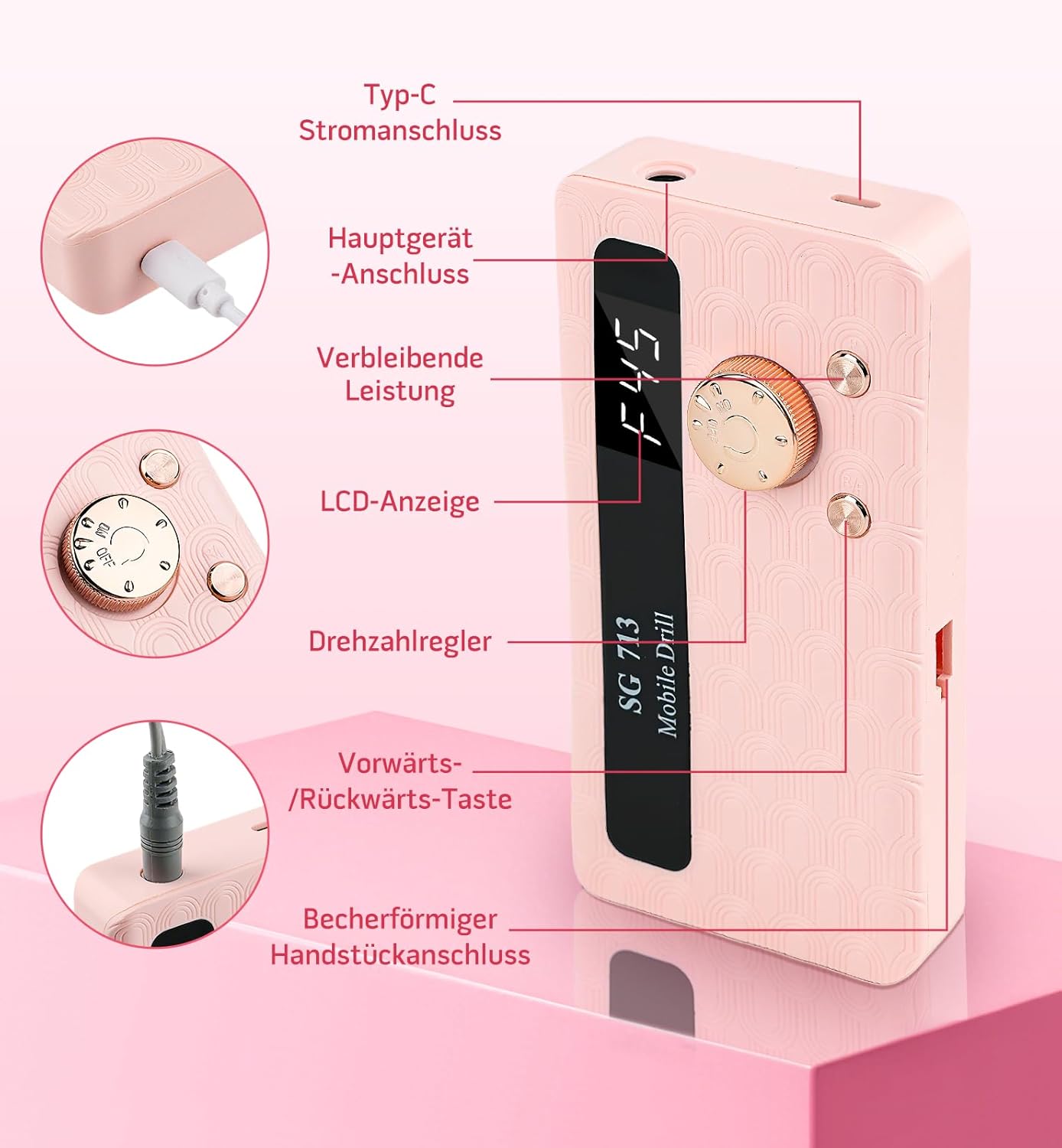 Elektrische Nagelfräse mit LED Display, 45000U/Min