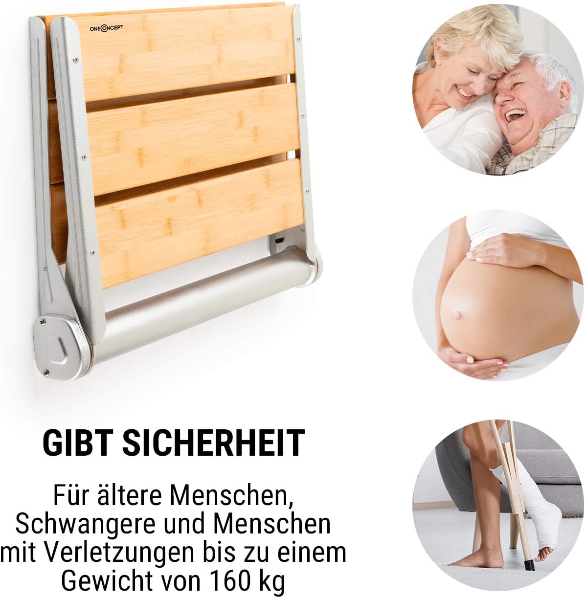 Klappbarer Duschsitz Arielle Deluxe mit Bambus-Sitzfläche, Arielle Deluxe, Braun