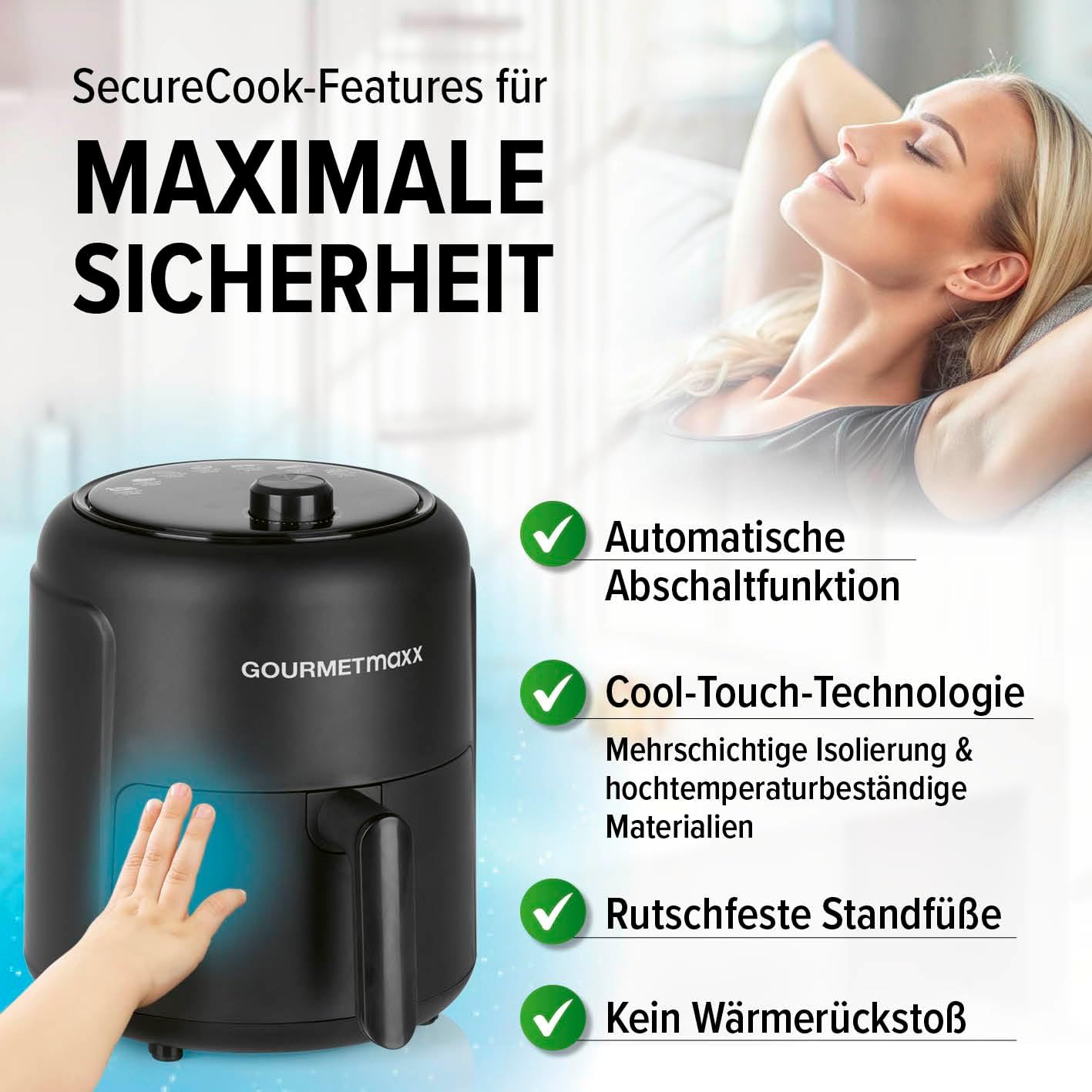 Heissluftfritteuse mit 9 Funktionen & Timer, 2,3 Liter