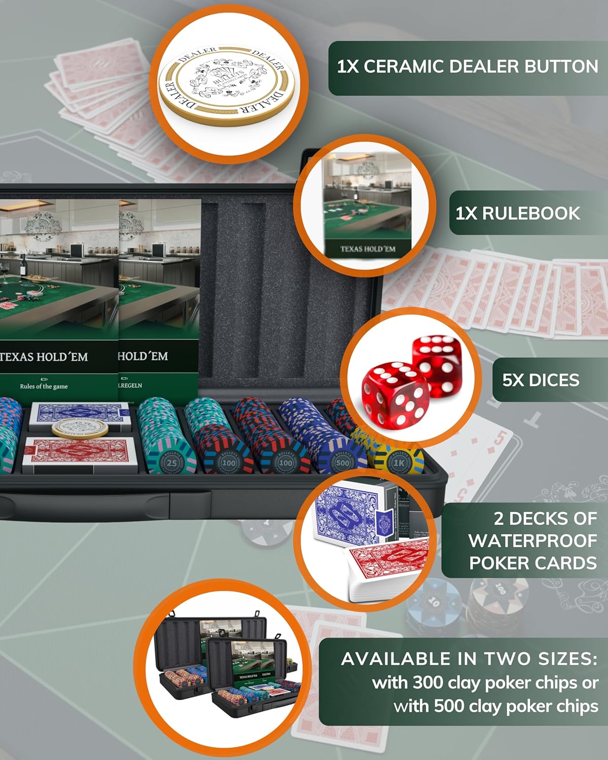 Pokerkoffer Salvatore mit 500 Pokerchips & Zubehör, 500 Pokerchips