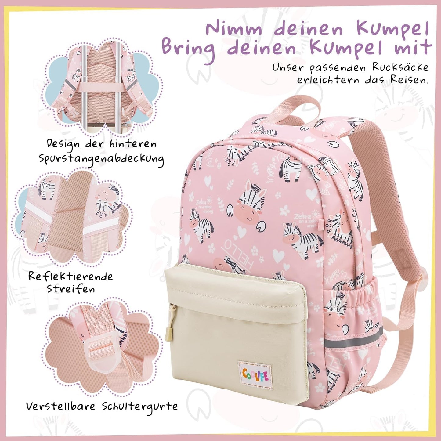 5-teilige Kinderkofferset, Koffer-Set 5-tlg Zebra