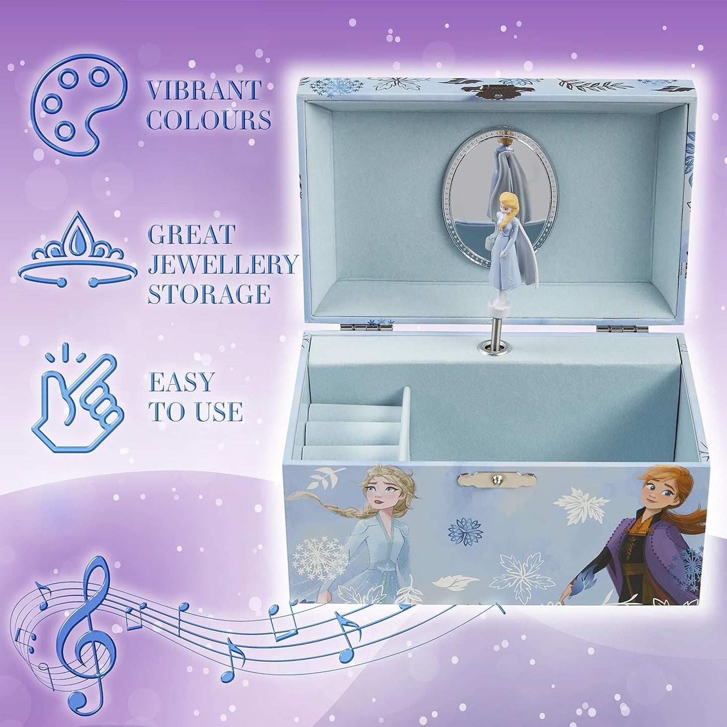 Frozen Musikschmuckkästchen mit Spiegel, Blau Frozen 18.5x12x10cm