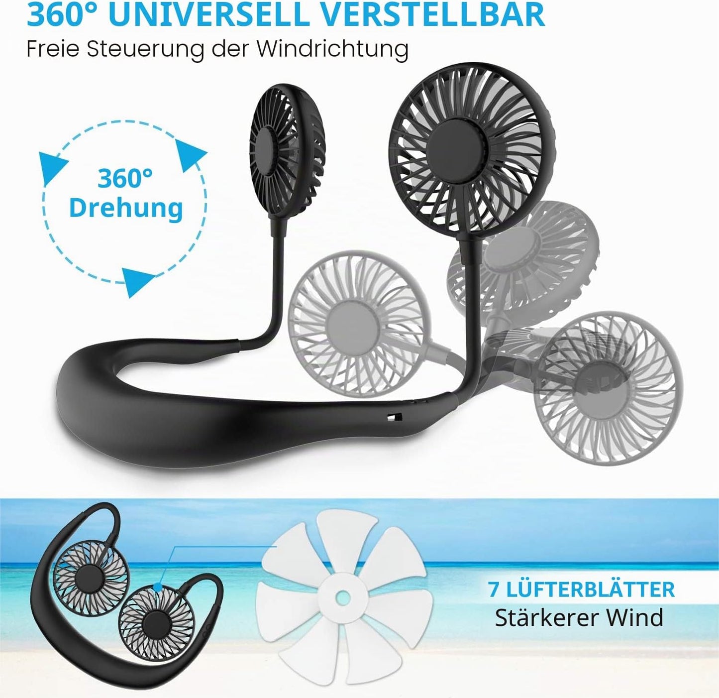 Tragbare Nackenventilator, Alles Schwarz