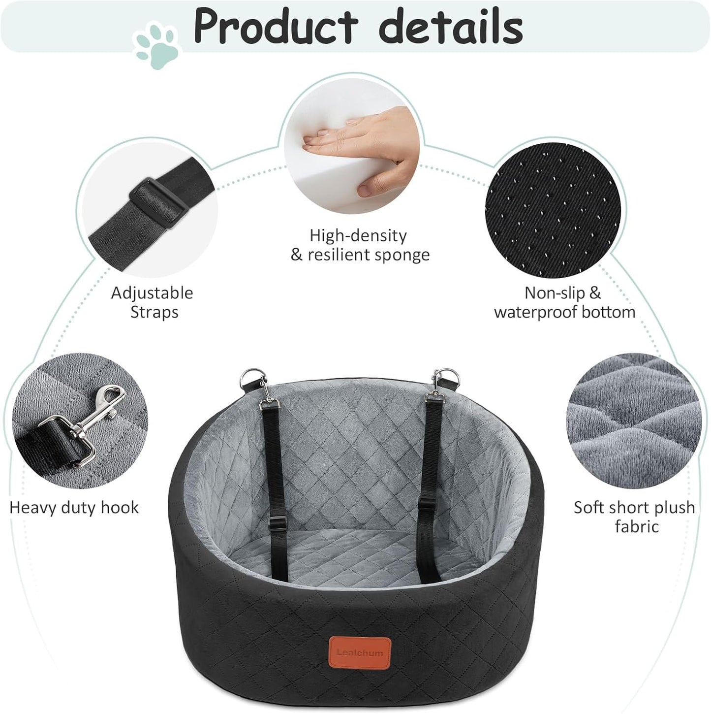 Hunde-Autositz mit Sicherheitsleine, Black/Grey Small