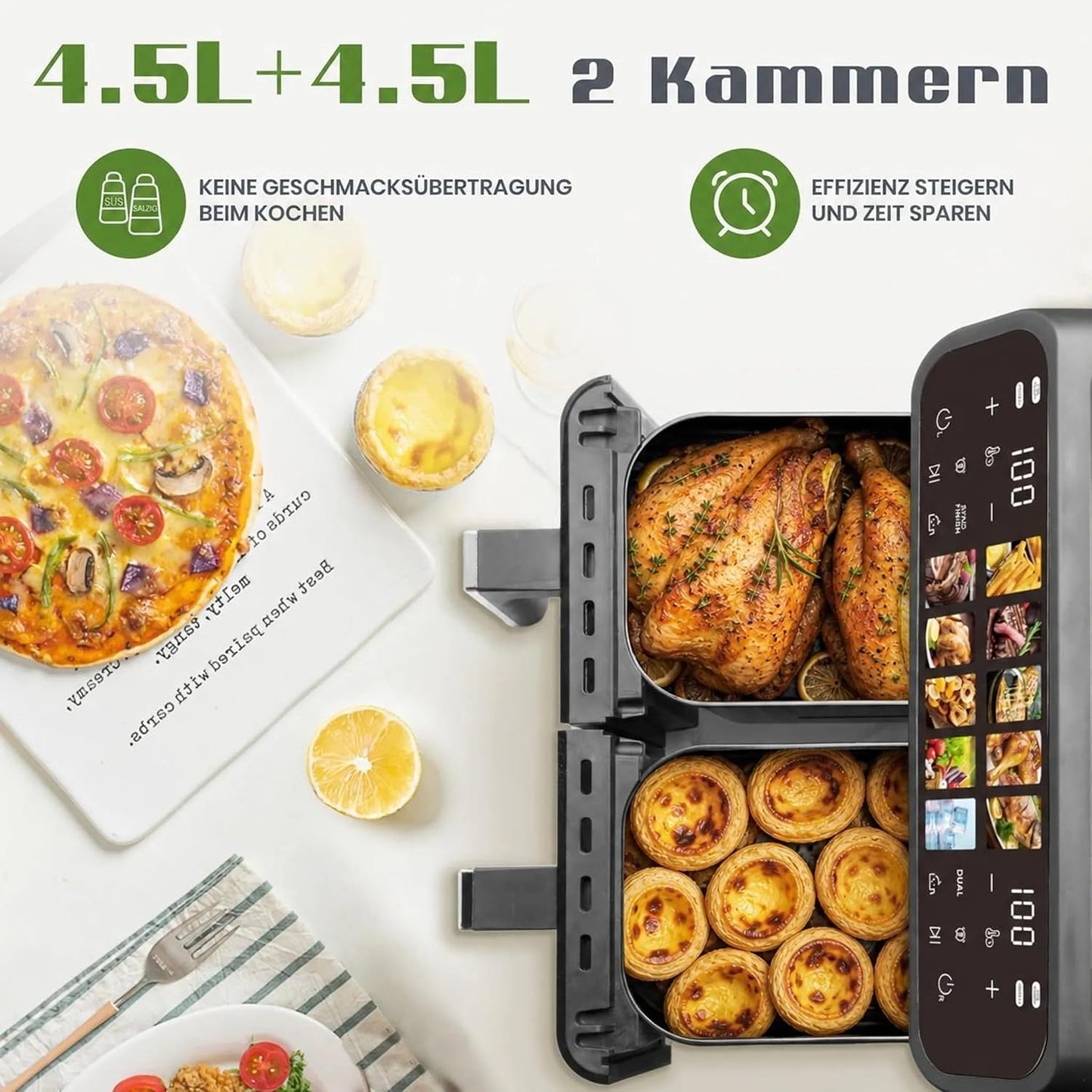 Heissluftfritteuse XXL Dual mit 10 Programmen