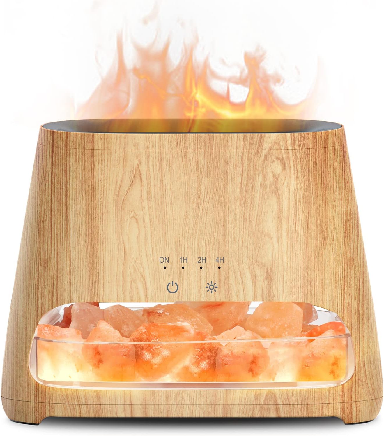 2-in-1 Aroma Diffuser & Salzleuchte mit Flammeneffekt, Holz