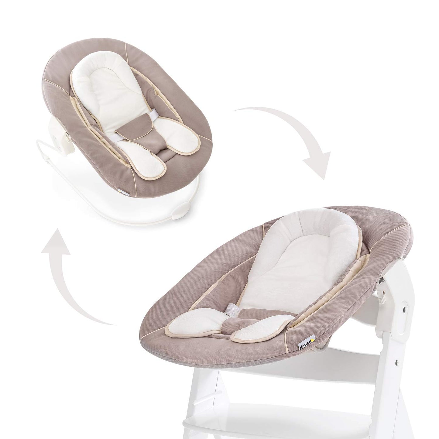 2in1 Babywippe & Neugeborenenaufsatz für Hochstuhl, Stretch Beige 3-Punkt-Gurt Single