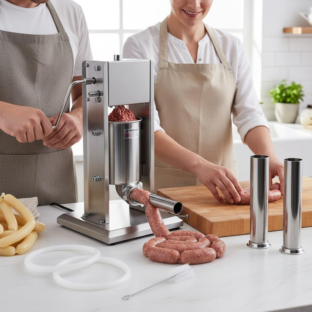 Wurstfüllmaschine mit 2-Gang-Getriebe und 4 Füllrohren, 5 Liter