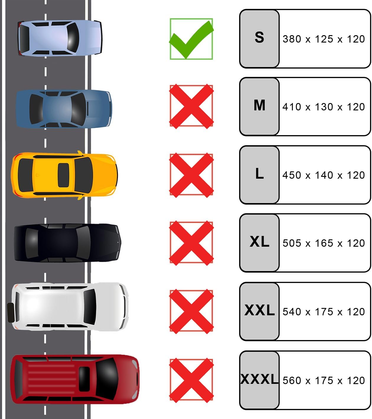Autoabdeckung, 380 x 125 x 120 cm, S (380x125x120cm) Grau
