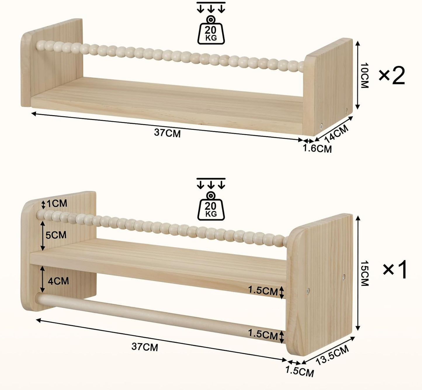 Kinder-Bücherregal, 40 x 15 x 14 cm Naturholzfarbe