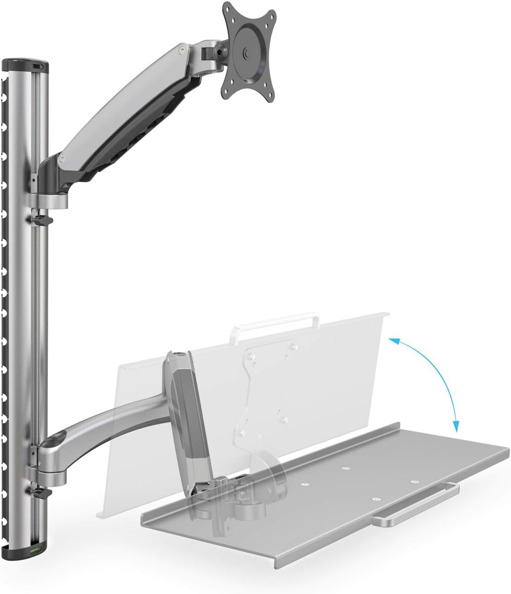 Flexible Monitorhalterung mit Tastaturablage, Halterung mit Tastaturablage Bis 27" | Max.: 6 kg | VESA: 75x75 bis 100x100 mm Silber