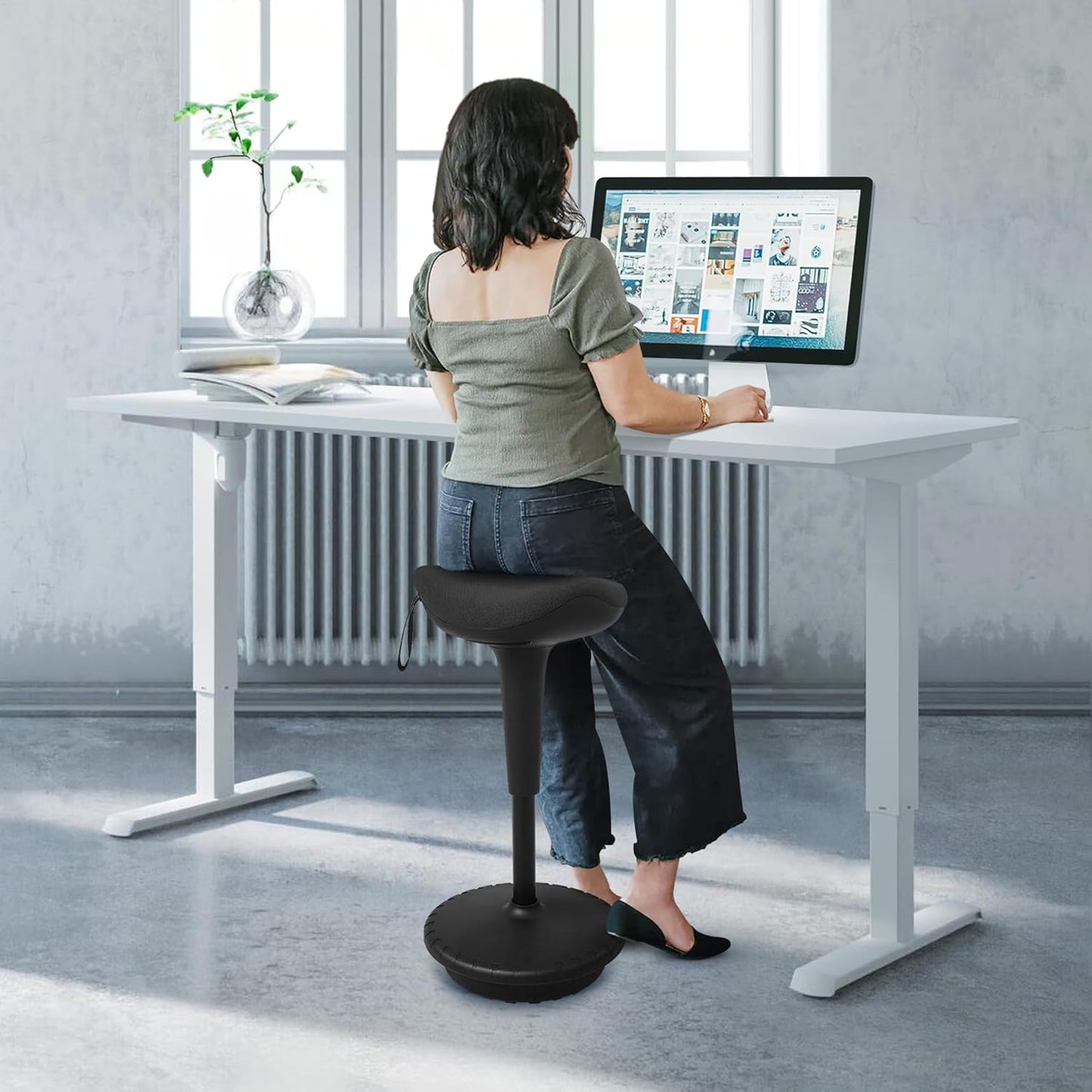 Ergonomischer Sitz-Steh-Hocker, höhenverstellbar, 360° Drehbar, Schwarz