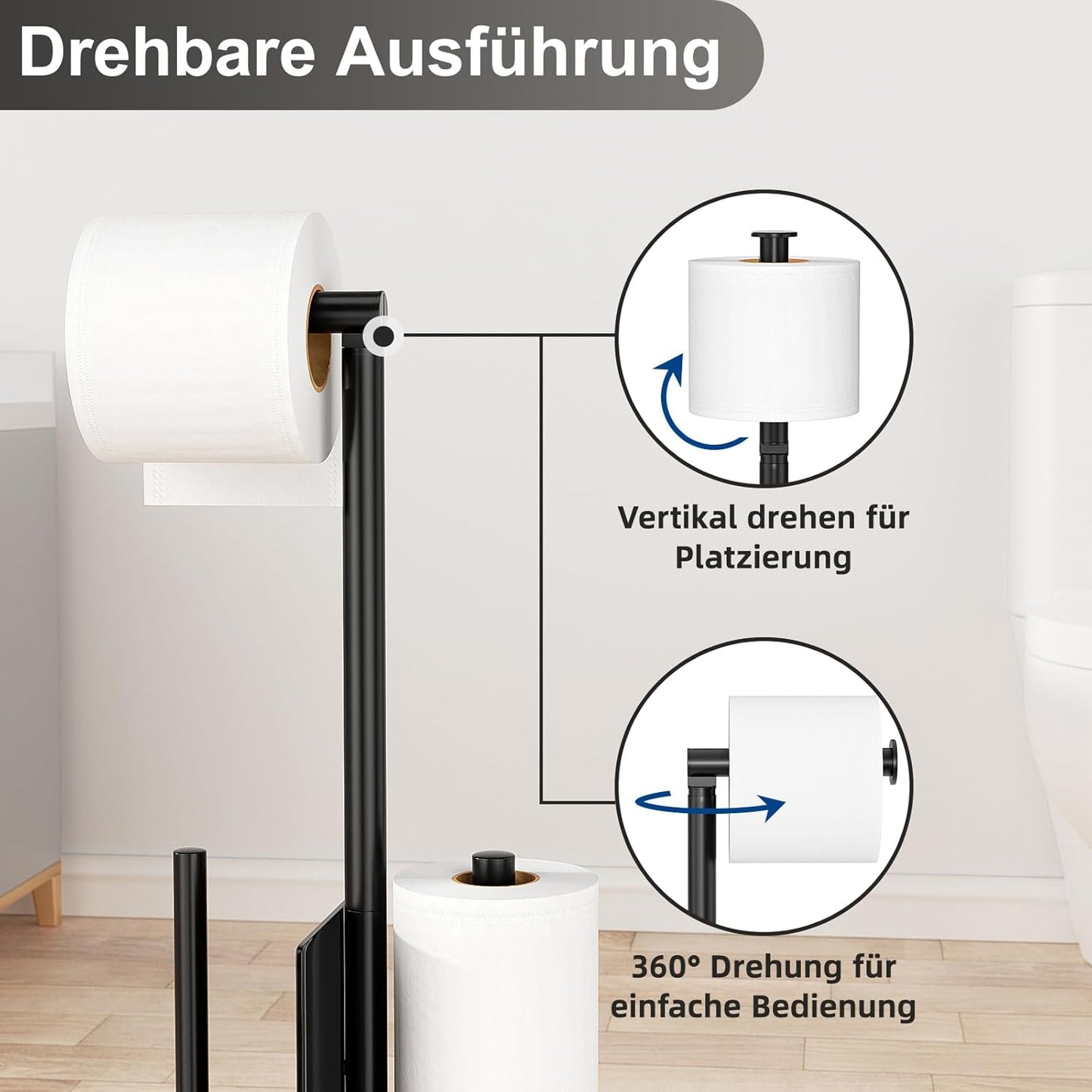Klopapierhalter mit WC-Bürste, Schwarz Matt
