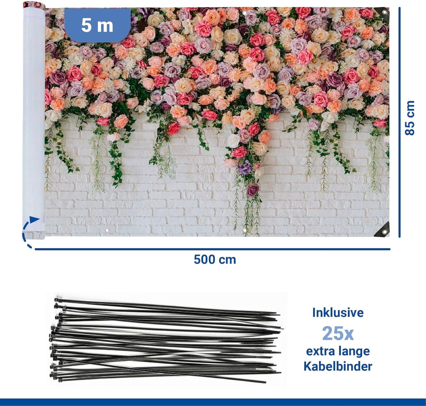 Balkon-Sichtschutz mit Rosen-Motiv, Rosen
