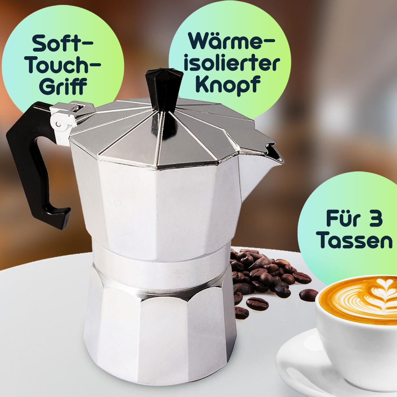 Klassischer Espressokocher, 150 ml für 3 Tassen