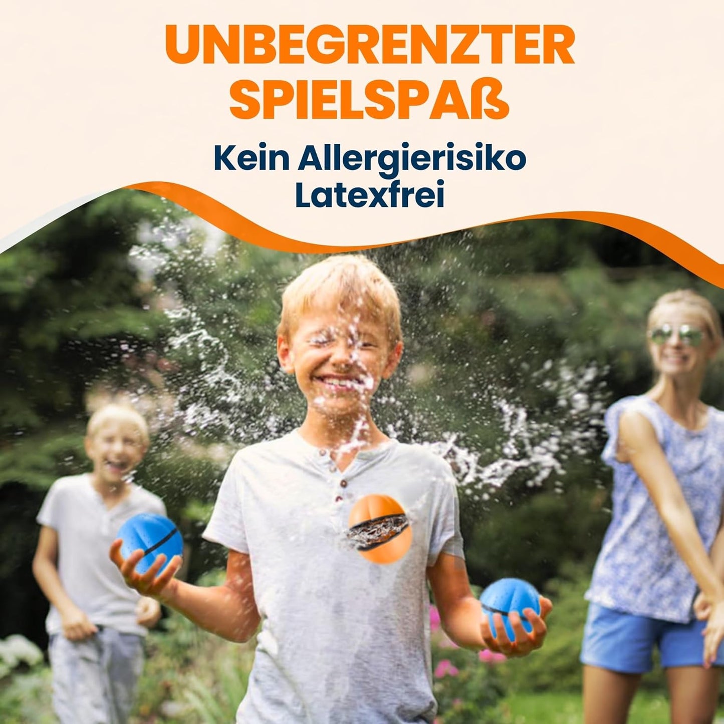 Wiederverwendbare Wasserbomben, 12 Stück, Blau + Orange