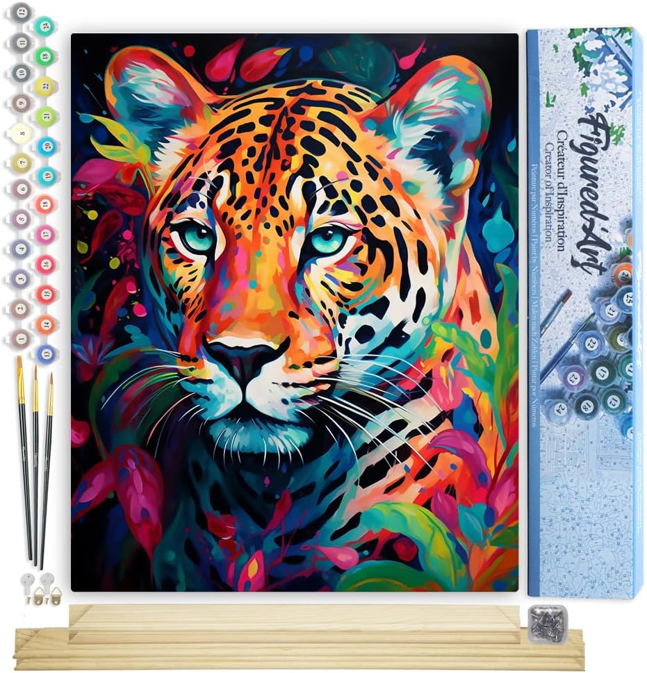 Malen nach Zahlen Set Leopard Farbenfroh Abstrakt, 40x50cm, Leopard Farbenfroh Abstrakt 40x50cm Mit Keilrahmen (nicht gespannt)