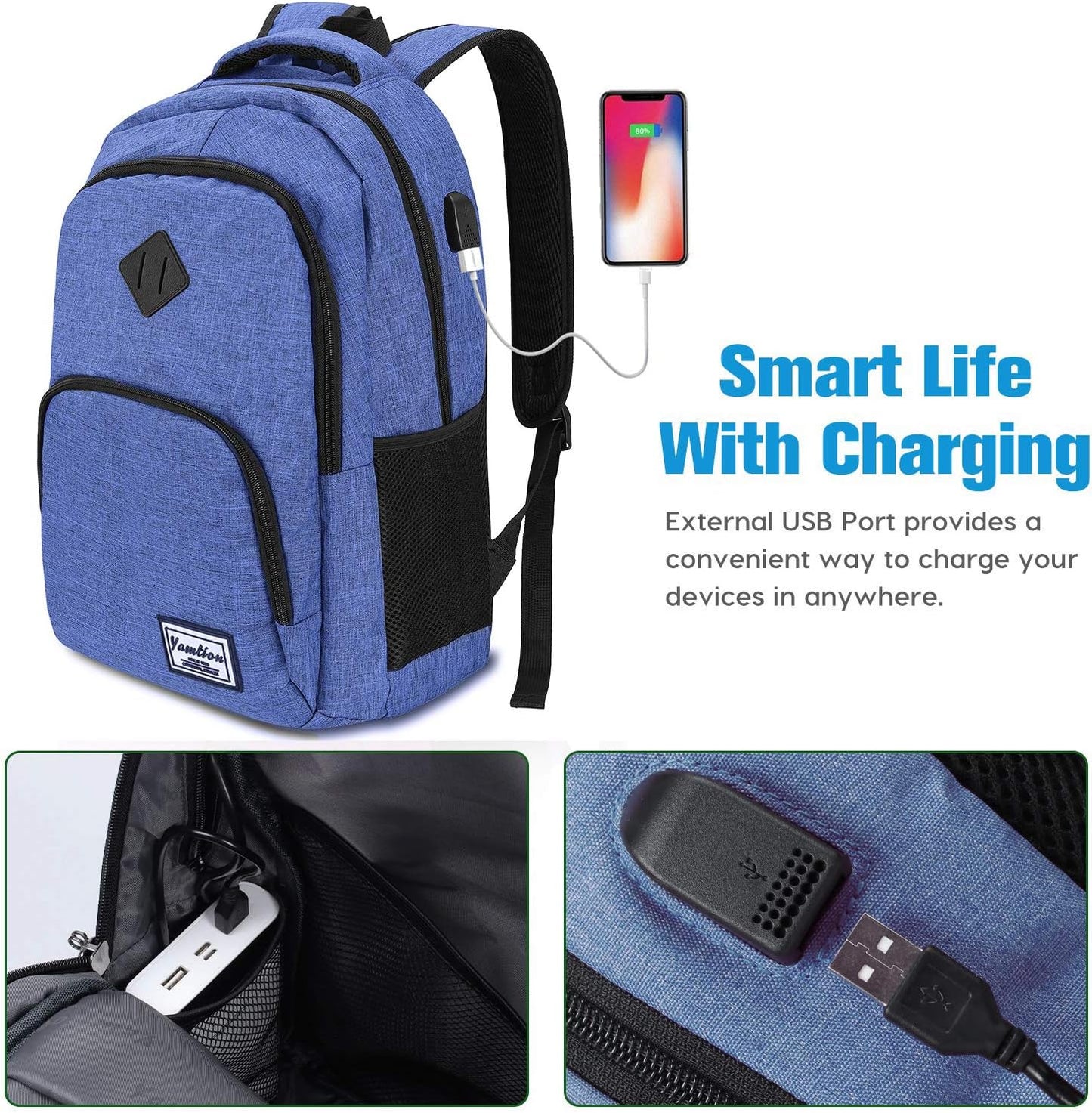 Rucksack mit Laptopfach und USB-Anschluss, 15.6" Zzz6-blau