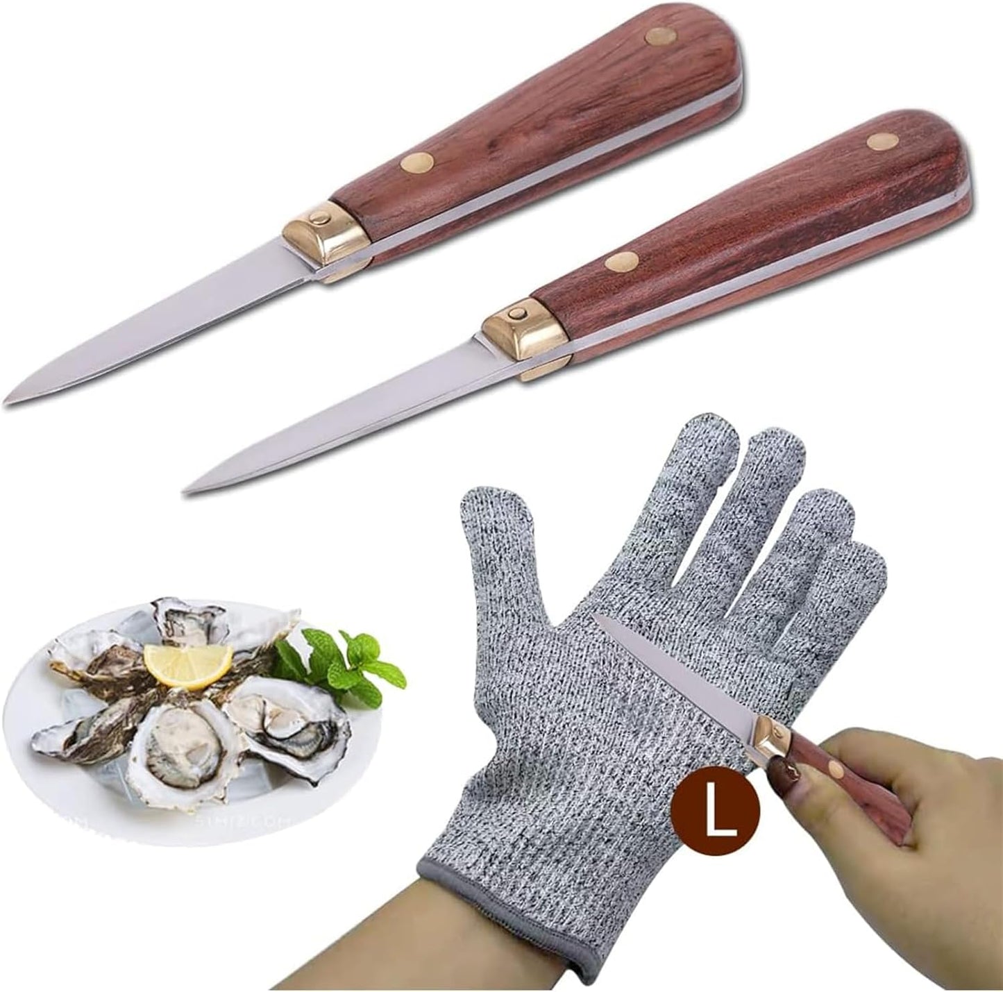 Austernmesser mit Schutzhandschuhe, 2 Knife+L glove