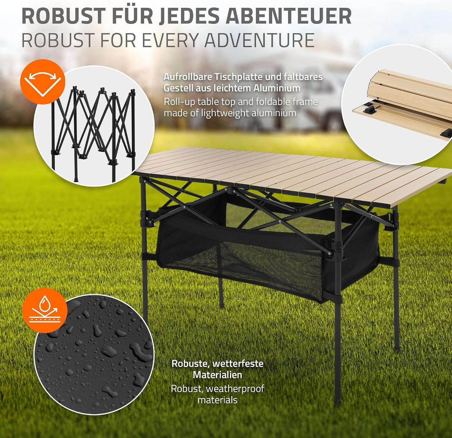 3-teiliges Campingmöbel-Set faltbar, mit Tragetasche, Campingtisch Beige 2x Campingstuhl Schwarz