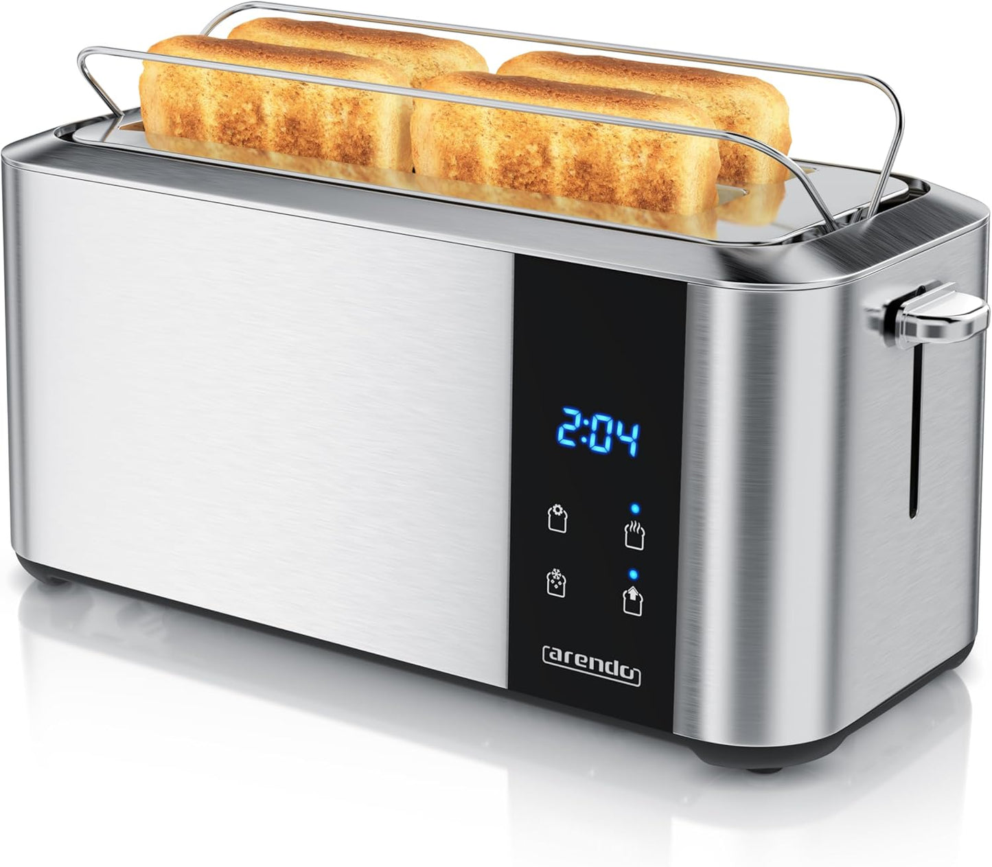 Langschlitz-Toaster Aurora mit Touchscreen und Brötchenaufsatz, A: Silber