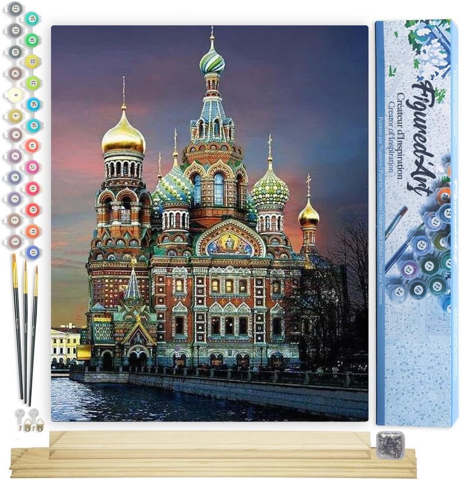 Malen Nach Zahlen Set - Russische Kirche mit Rahmen, Russische Kirche 40x50cm Mit Keilrahmen (nicht gespannt)