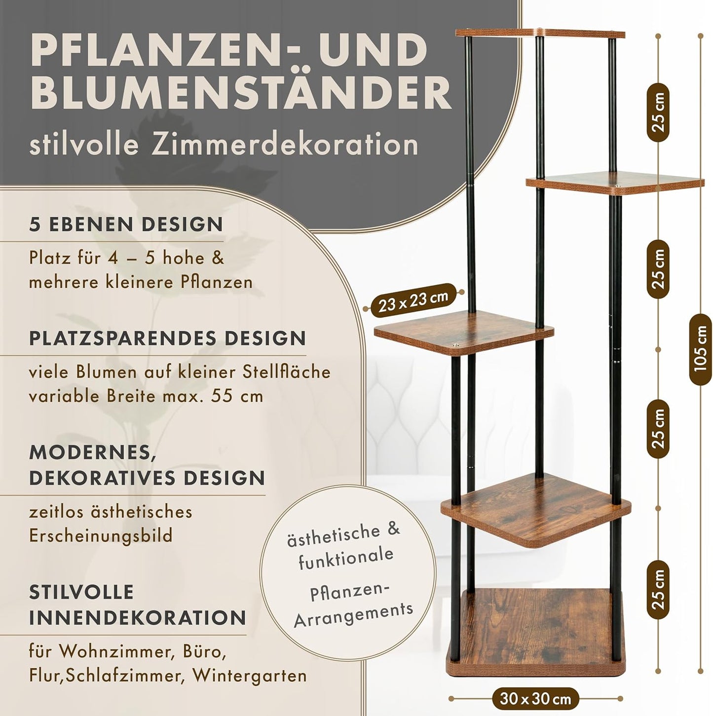 2er-Set Blumenständer - Tower, 5-Ebenen Eiche 2 St
