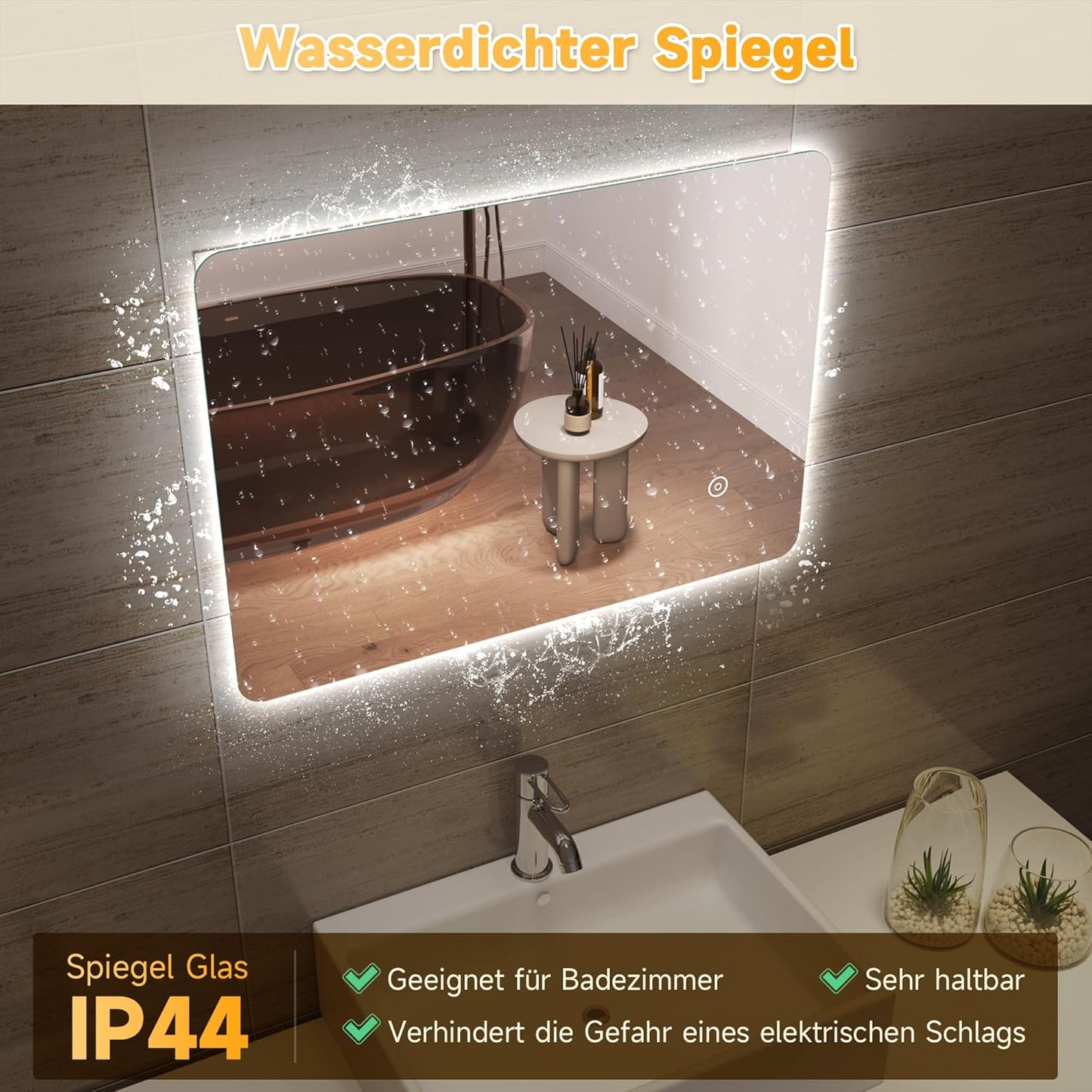 LED Badspiegel mit Touch, 70L x 50B cm Weiß