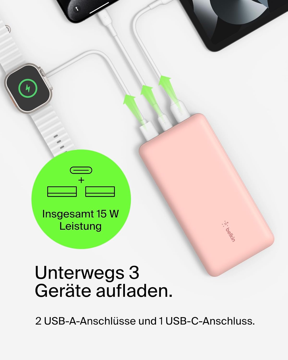 BoostCharge Powerbank mit Ladekabel, 1 Packung / Roségold