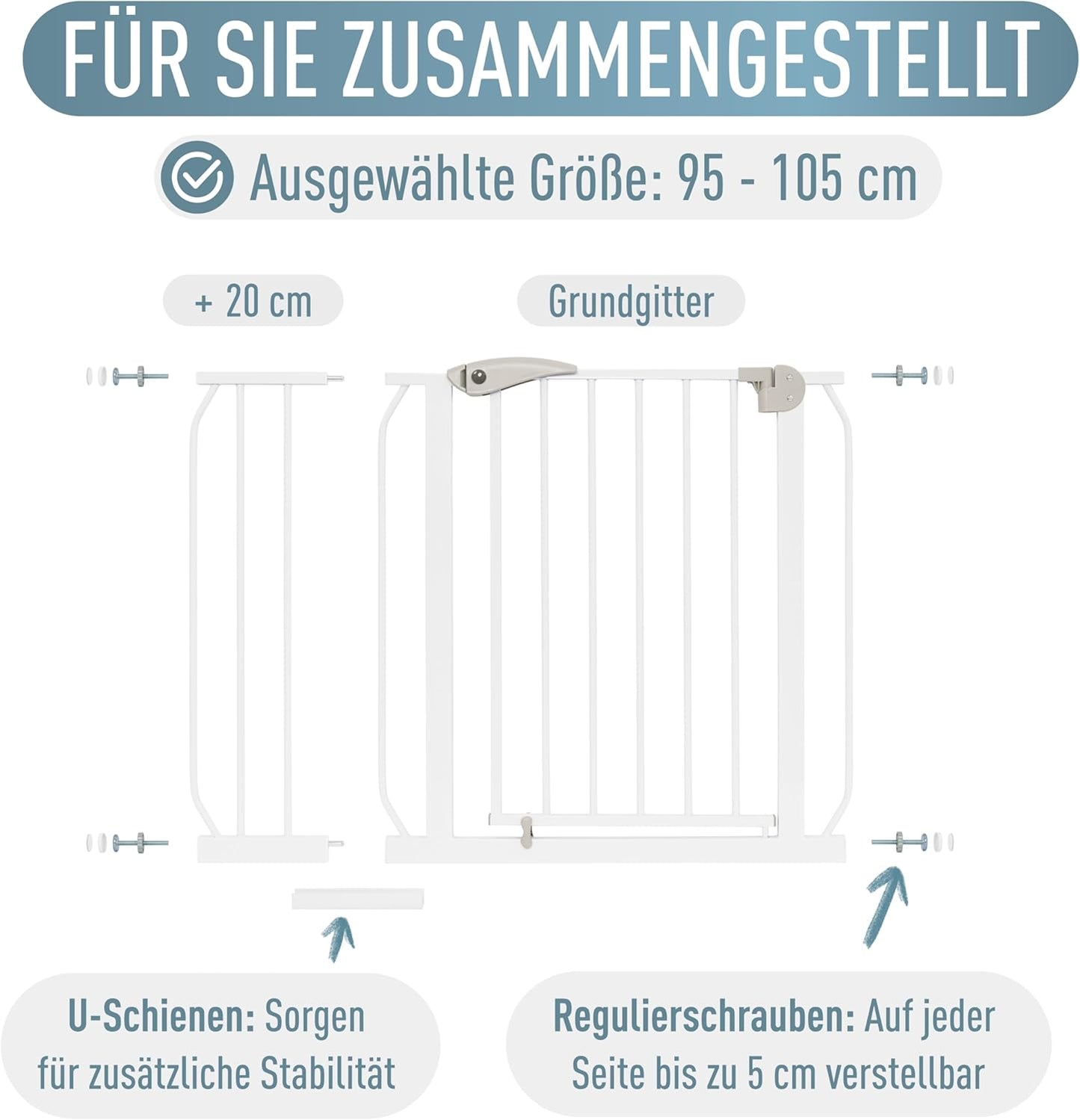 Treppenschutzgitter Berrin, ohne Bohren, 95 - 105 cm