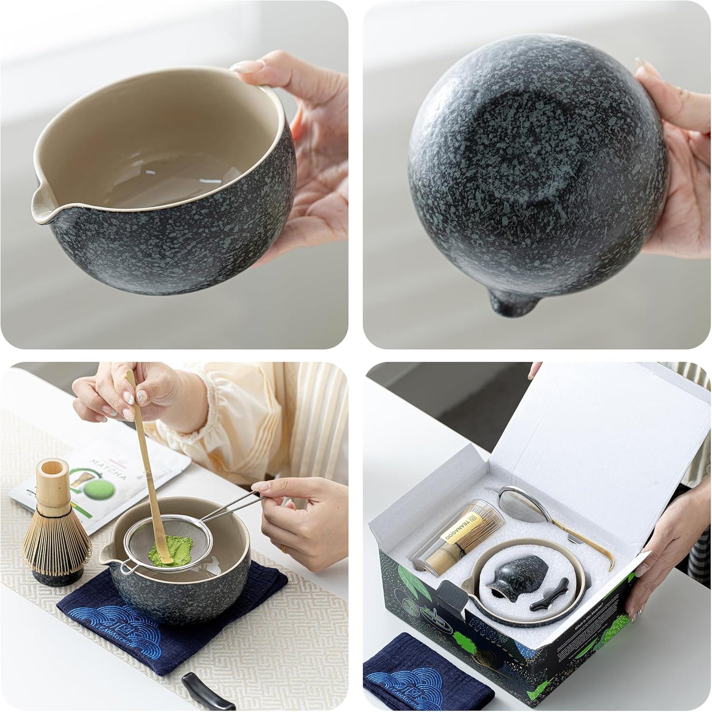 Matcha-Tee Set N17, 7Stück/Set, Schüssel mit Ausgiesser| Rocky-schwarz/Grau