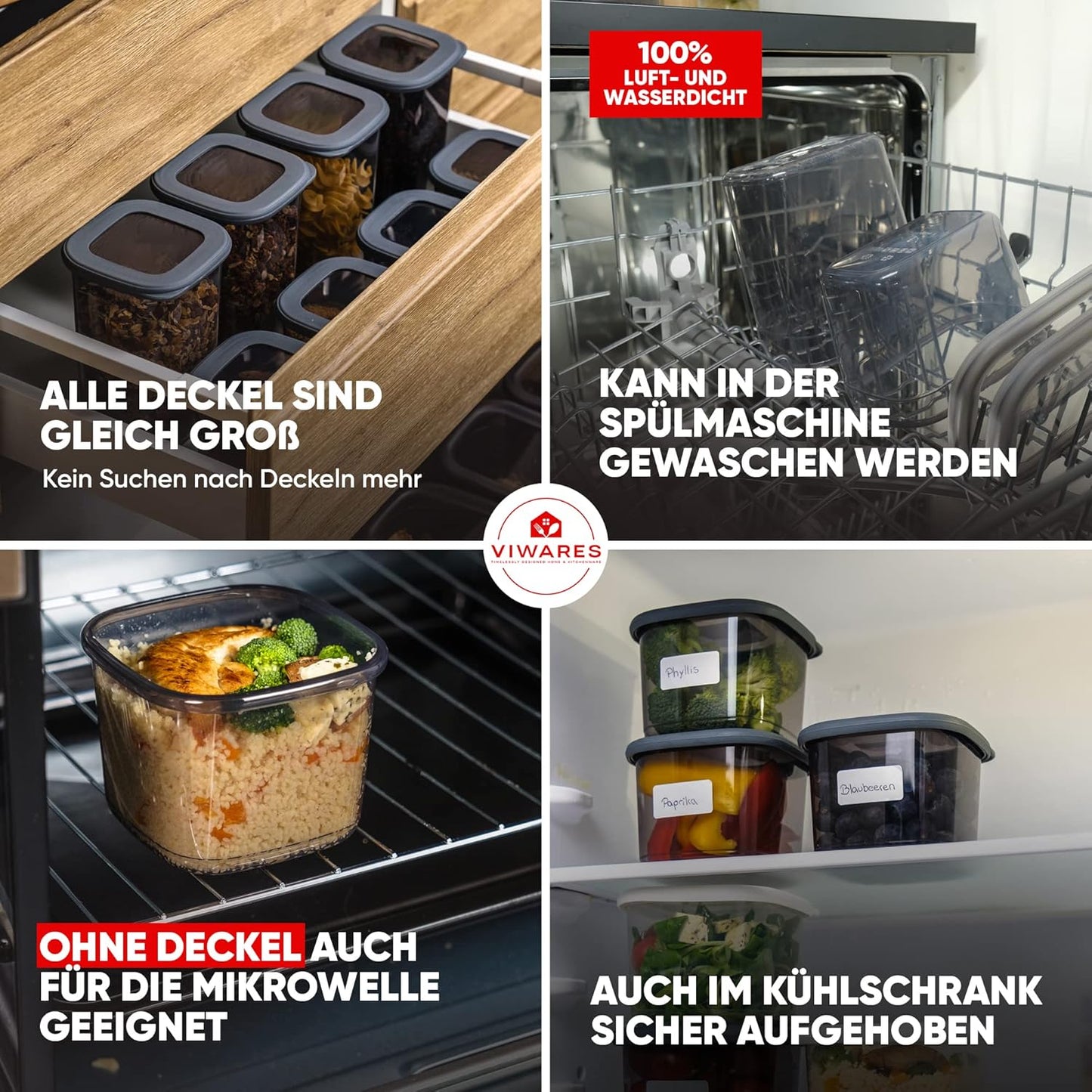 Vorratsdosen, Anthrazit / 24er Set