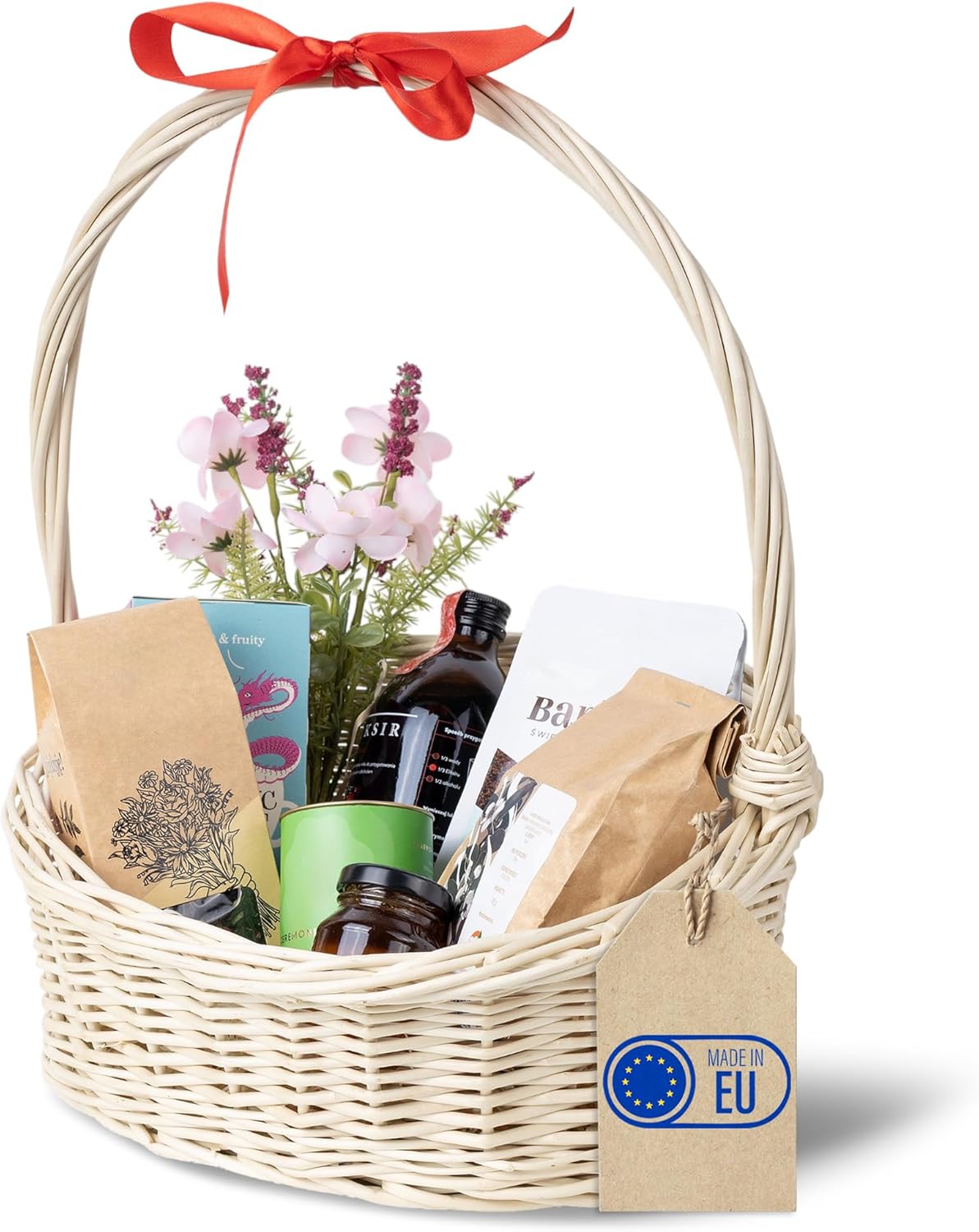 Ovaler Geschenkkorb aus Weide mit Henkel, 37 x 30 x 37 cm