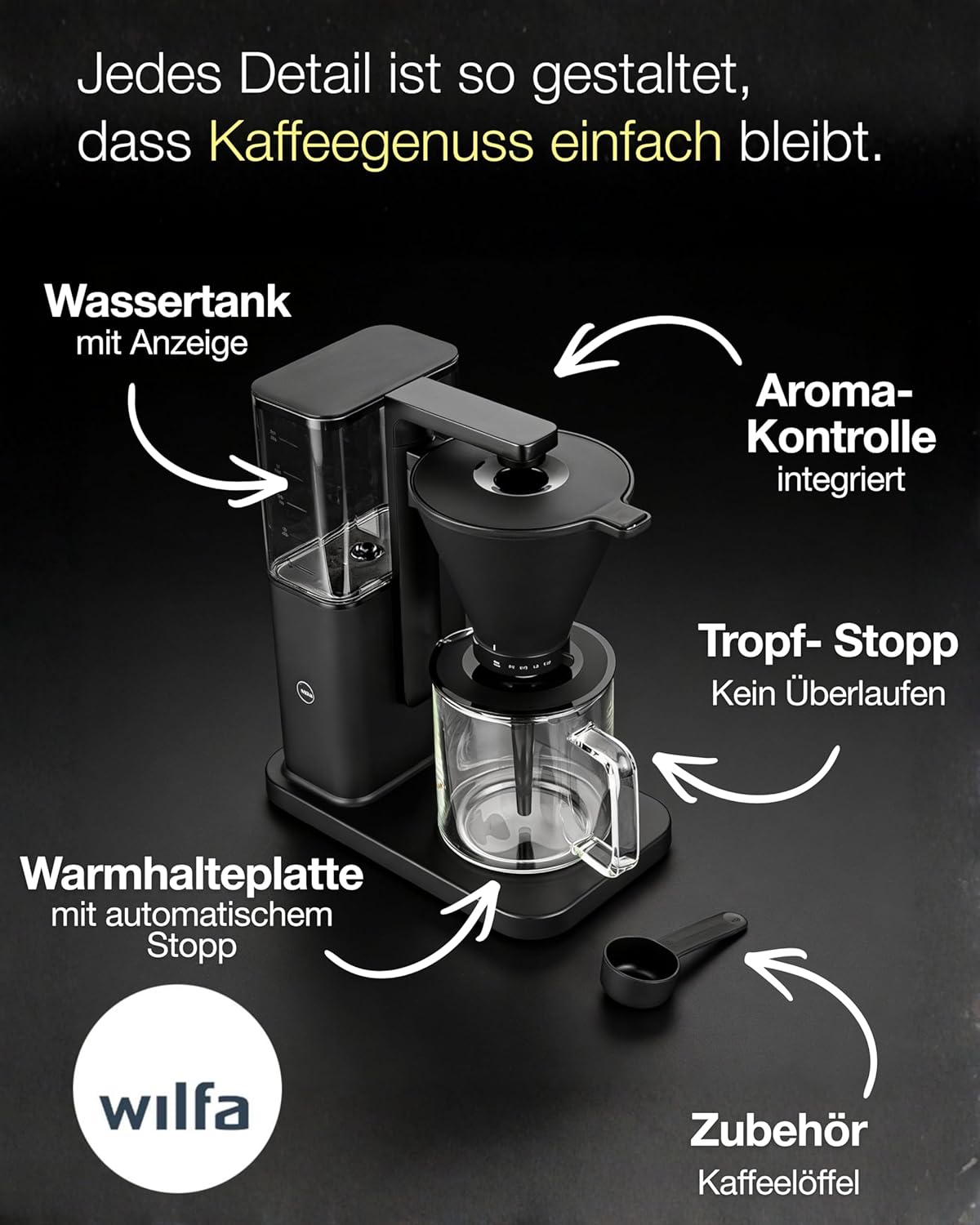 Zense Filterkaffeemaschine mit Brewfresh Technologie, Manuell Kunststoff Schwarz