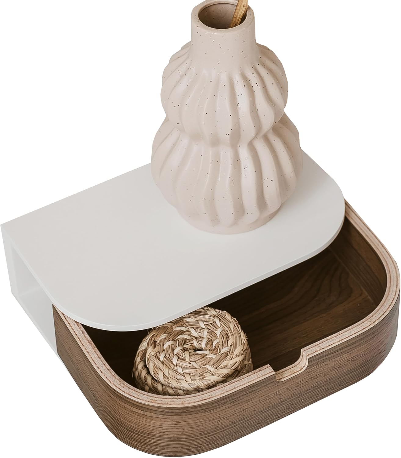 Schweberegal mit Schublade, Weiß/Walnuss 26.5 cm x 16.8 cm x 8.8 cm
