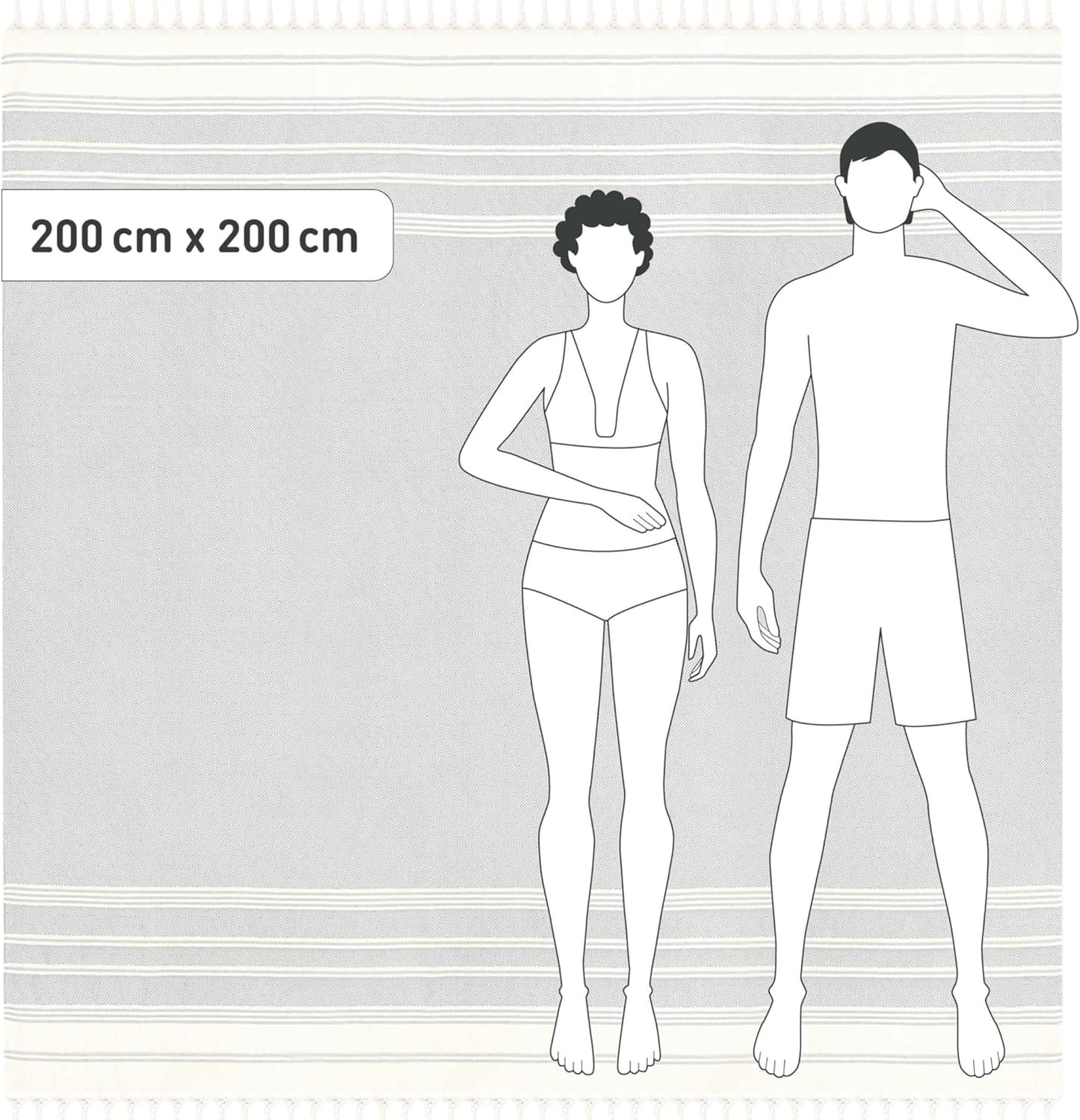 Schnelltrocknendes Hamamtuch, 200x200 cm, 04 Light Grey - Diamond 200 x 200 cm