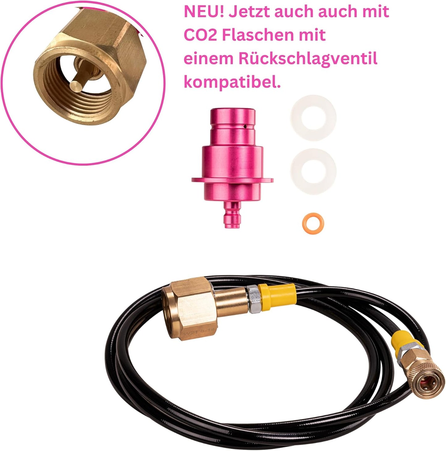 CO2 Adapter-Schlauch für Wassersprudler (1,5m), Schwarz