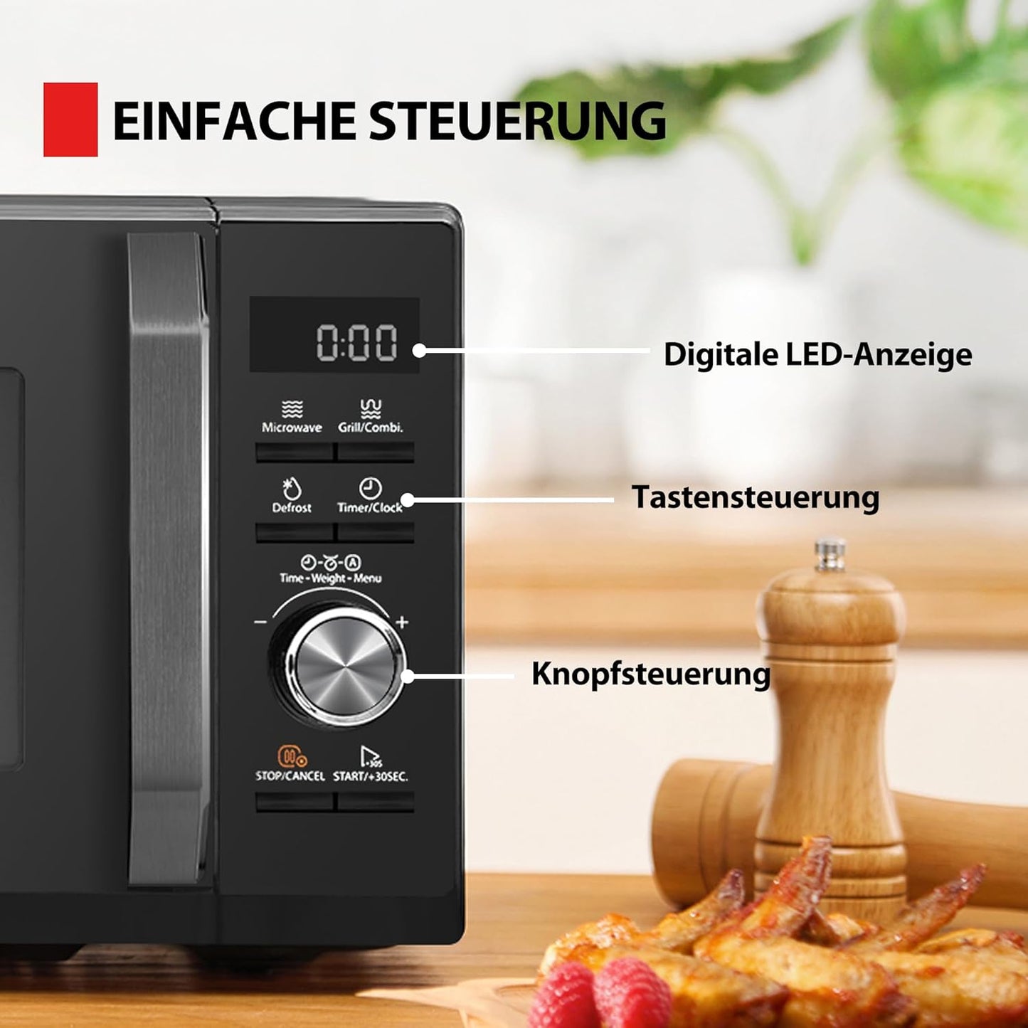 3-in-1 Mikrowellenherd MW3-AG20PE(BK) mit Grill und Automatikprogrammen, 20L Grill Schwarz