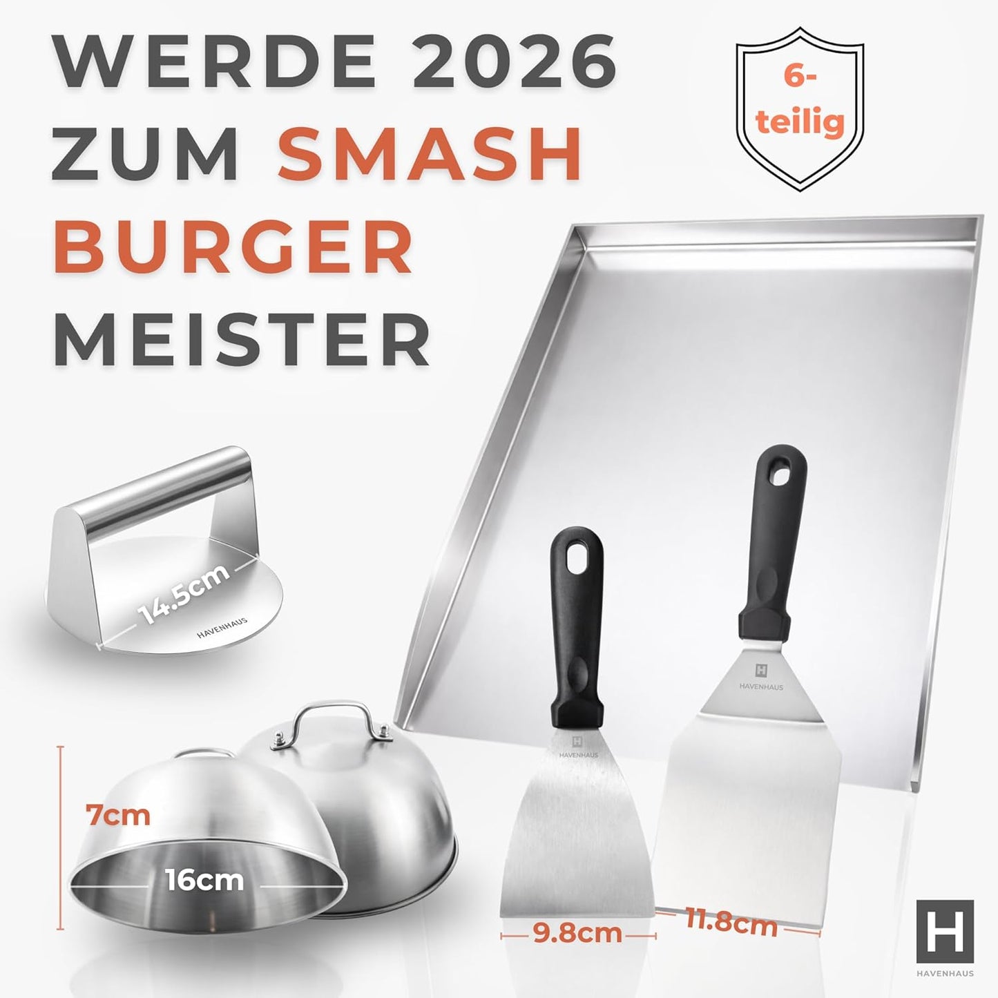 Grillplatte mit Smash Burger Zubehör-Set, Grillplatte 4mm + Smash Burger Set XXL