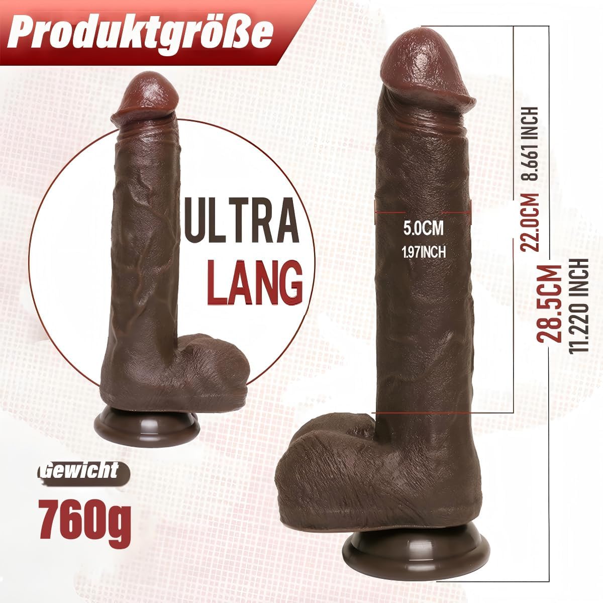 Dildo mit Saugnapf & Vibrationsmodi, Braun