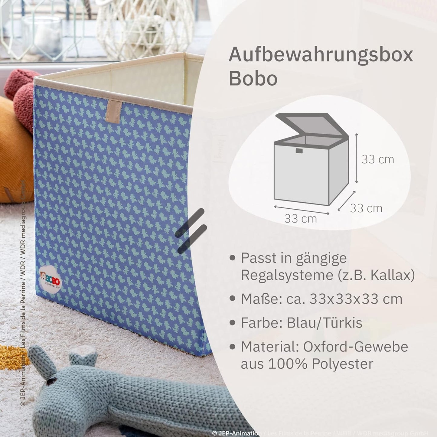 Aufbewahrungsbox Bobo Siebenschläfer (33 x 33 x 33 cm), Blau