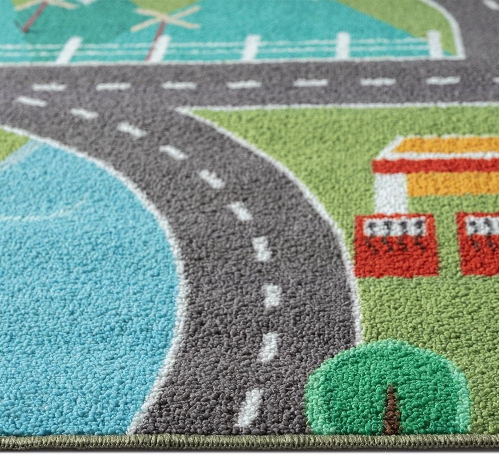 Kinder Spielmatte Stadtmotiv, Straße Grün 120 x 160 cm (Rechteckig)