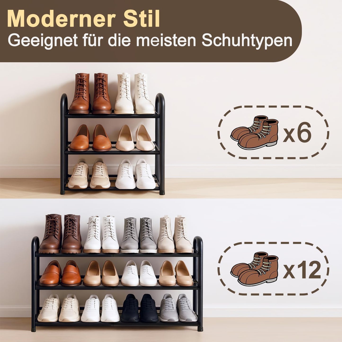 Ausziehbares Schuhregal mit 3 Ebenen, 3 Ebenen