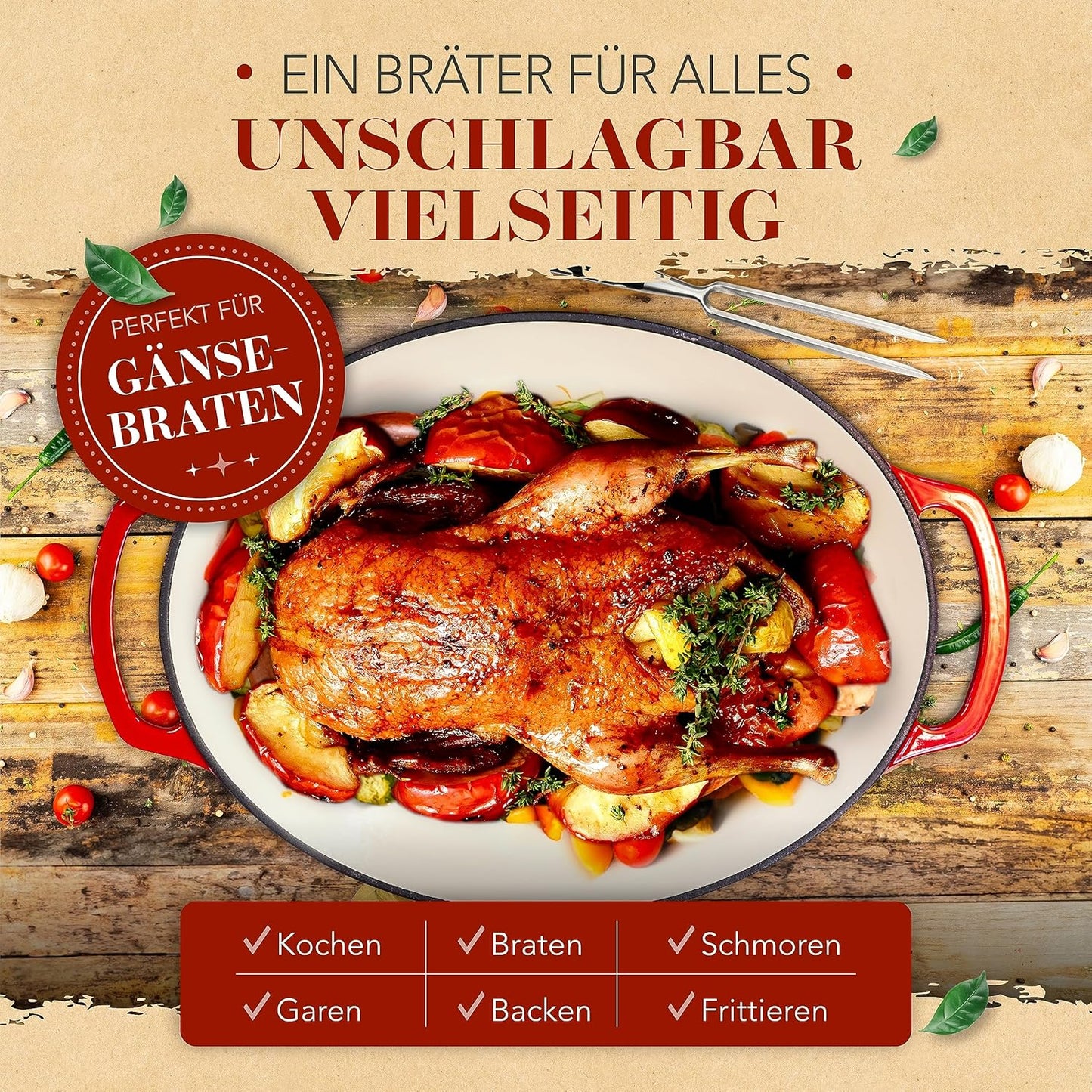 Gusseisen-Bräter mit Fleischgabel, 9.8 L