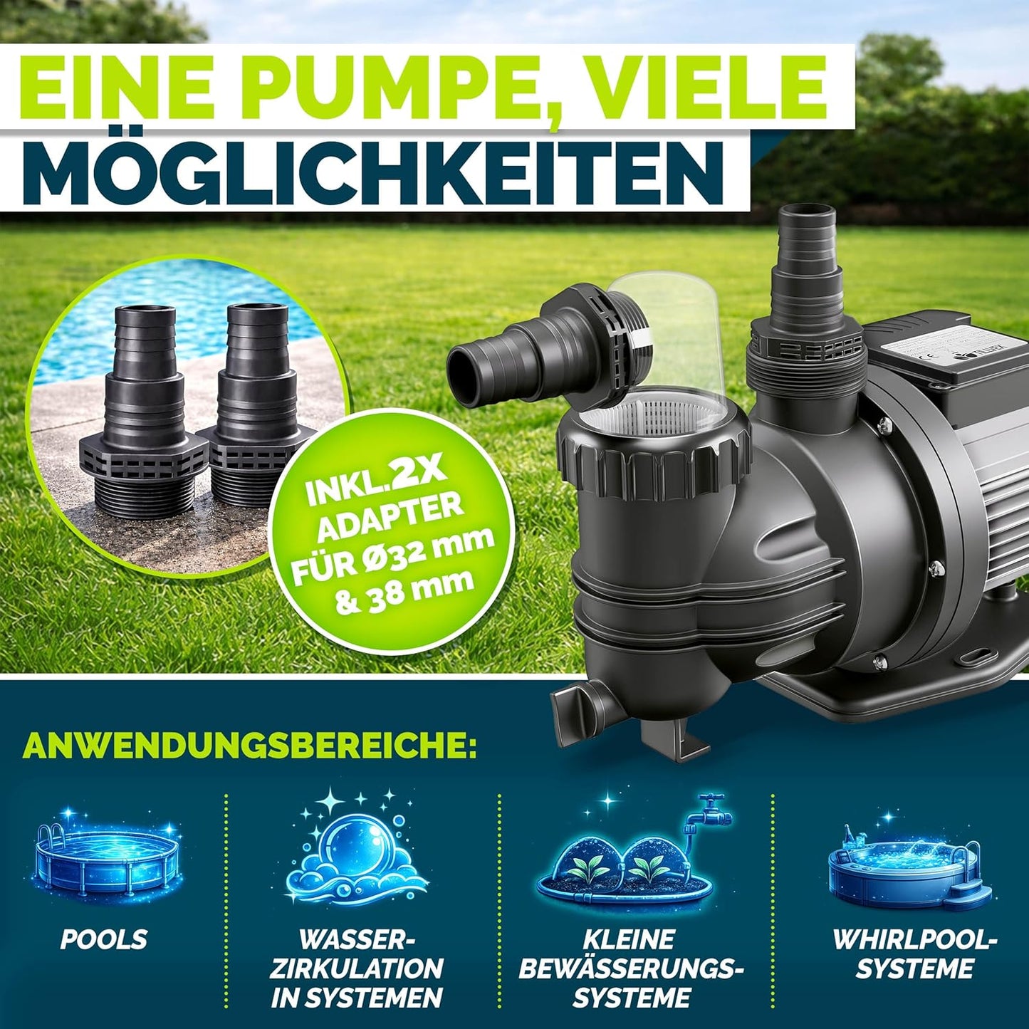 Filterpumpe für Pools bis 22m³, Ohne Timer 7.000 L/h - bis 22 m³ Pools