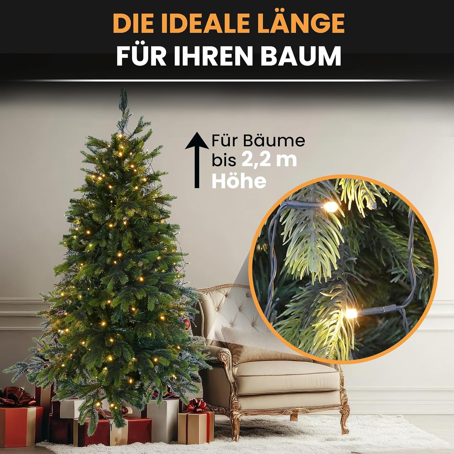 Weihnachtsbaum-Lichterkette mit Timer, für Weihnachtsbäume von 2 bis 2,2 m