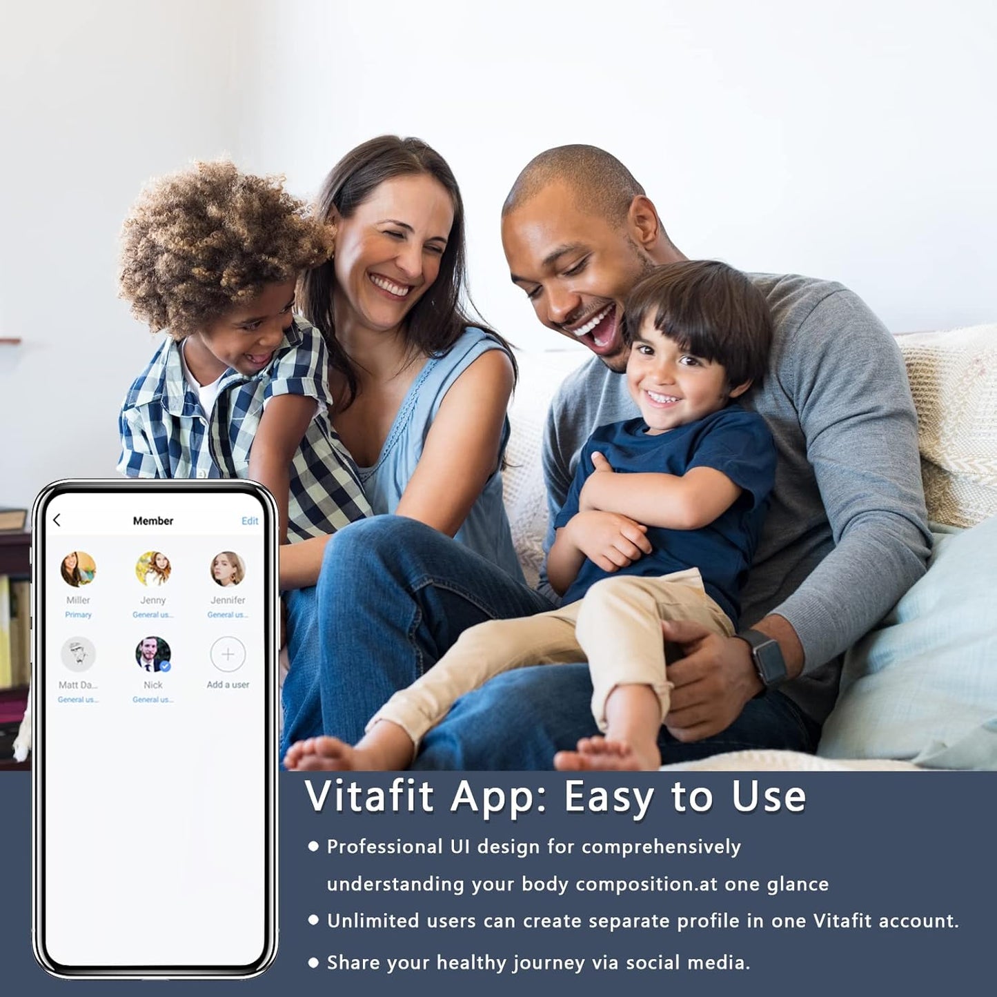 Digitale Personenwaage VT705 mit App und BMI-Funktion, Smarte Waage