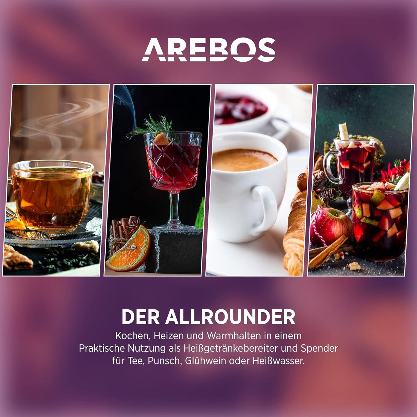 3in1 Glühweinkocher mit Auffangschale, Auslasshahn & Thermostat, Schwarz